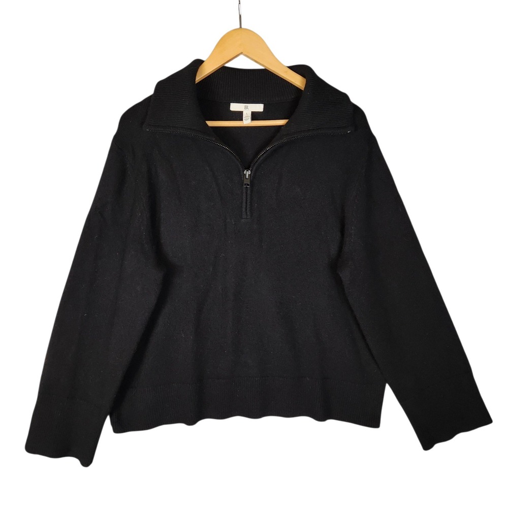 Banana Republic Sweater Women's L Black 100% Cashmere Quarter Zip Relaxed Fit